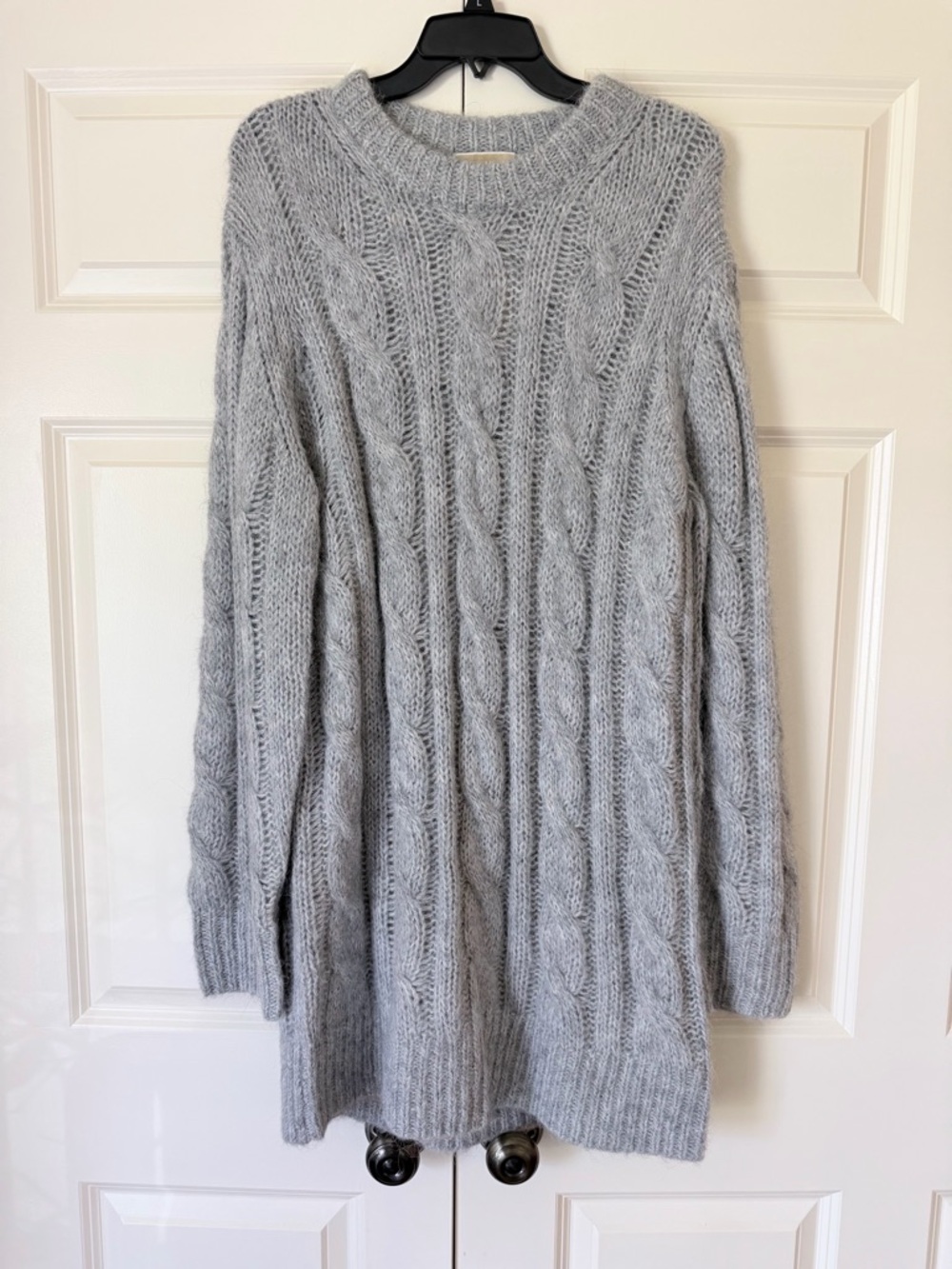NWT Michael Kors Light Gray Wool Cable-Knit Crewneck Sweater Dress size L